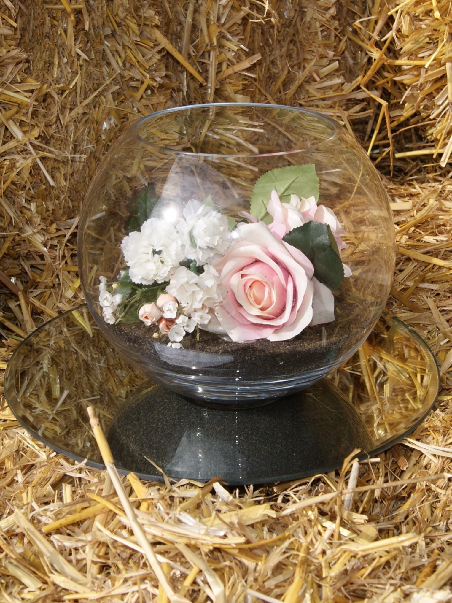 mirror & glass fishbowl table centrepiece